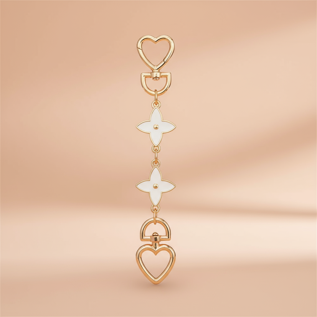 Chaîne Cœur Deux Fleurs Blanches