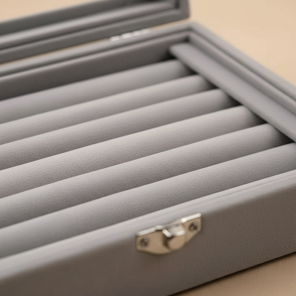 Détail velours et compartiments de la Boîte à Bijoux Mid - Minélia