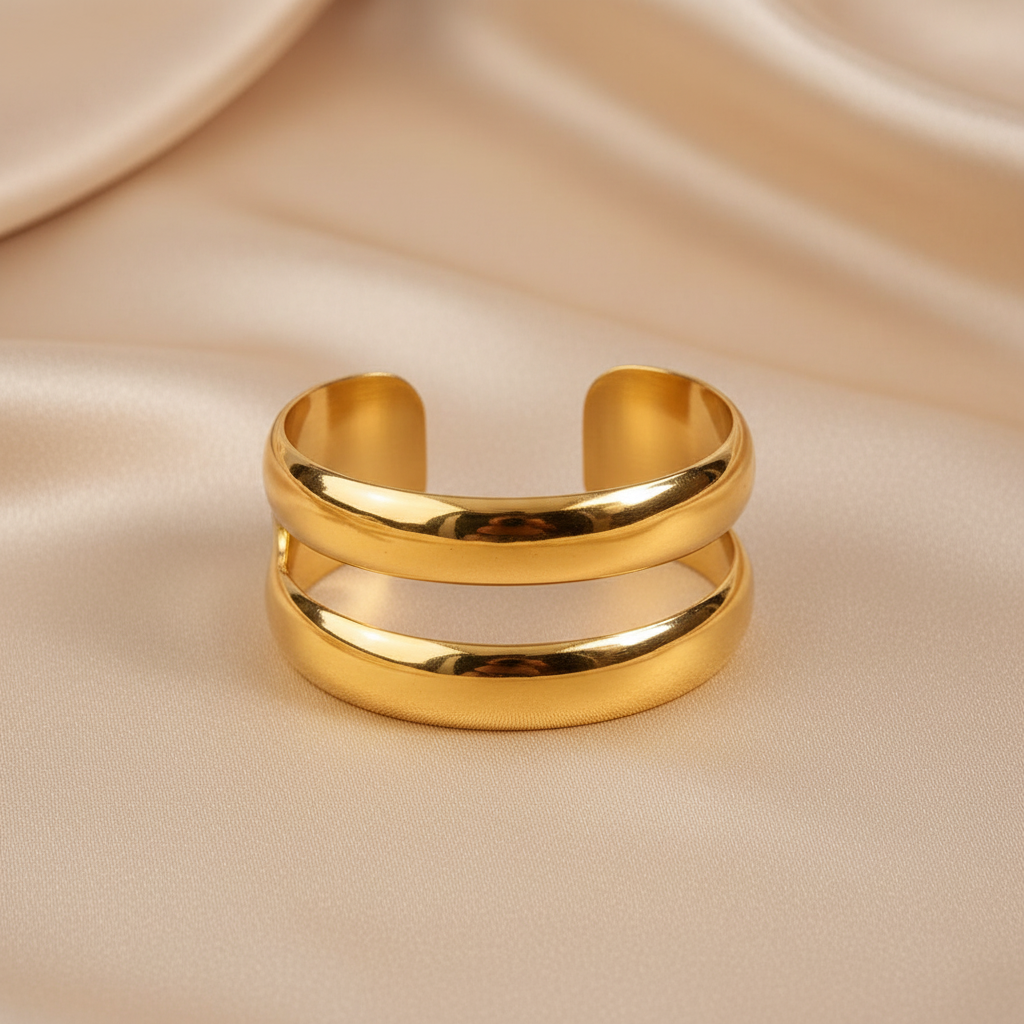 Bracelet Zachy manchette double jonc en acier inoxydable doré - Minélia