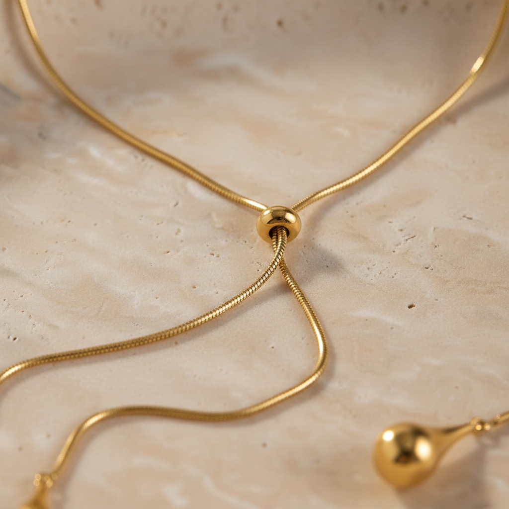 Détail du mécanisme ajustable et pendentifs du Collier Sanua - Minélia