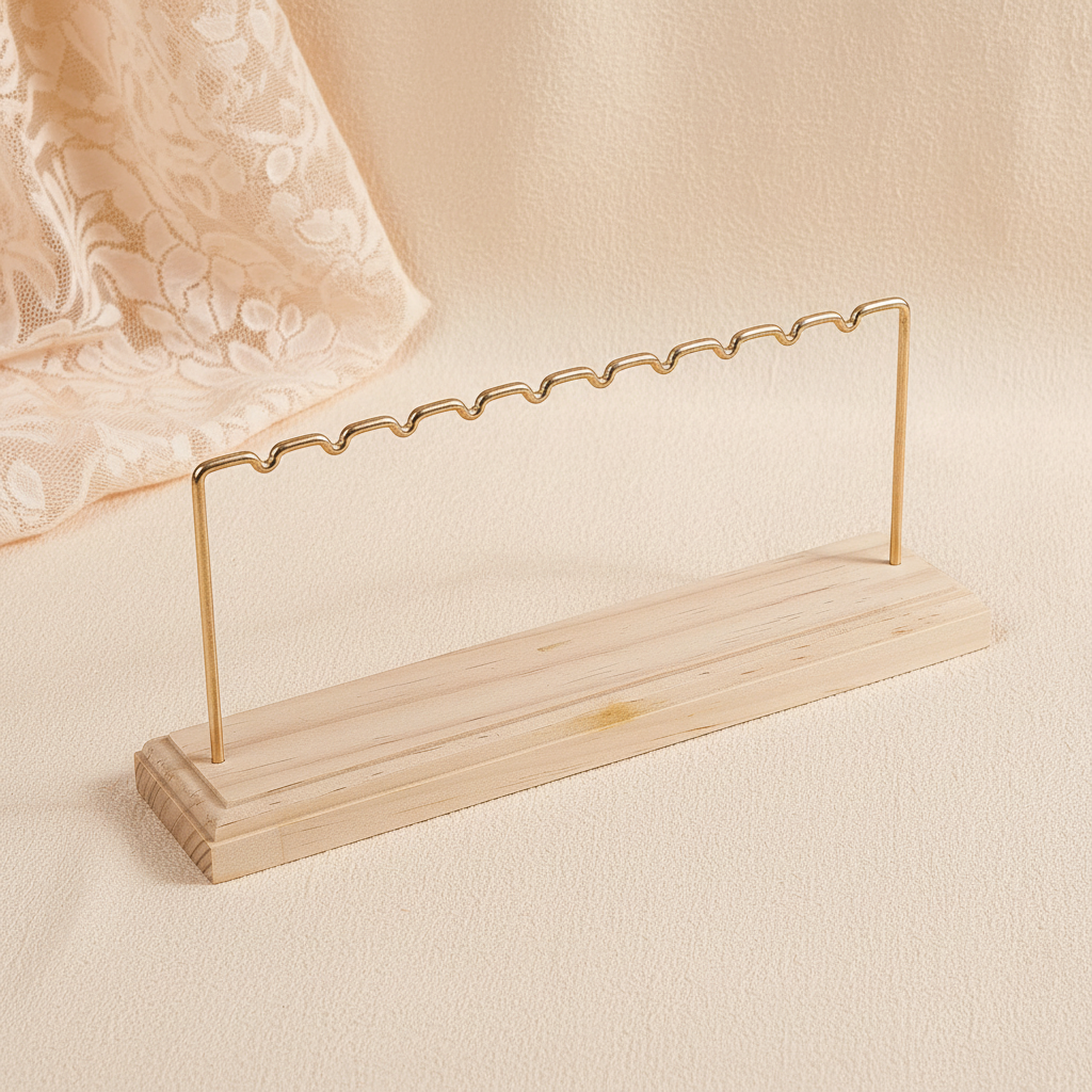 Porte-Bijoux présentoir en bois naturel et doré - Minélia