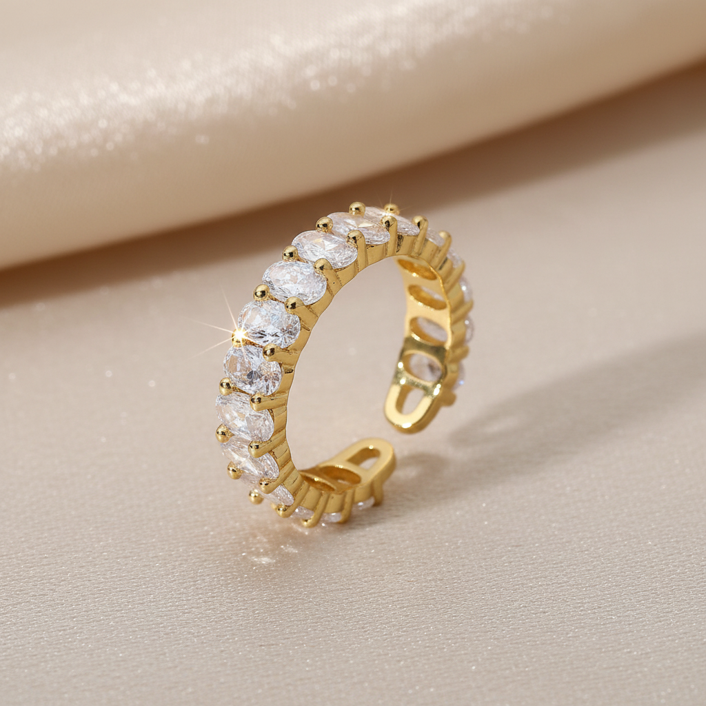 Bague Shame en acier inoxydable doré avec zircons ovales sertis - Minélia